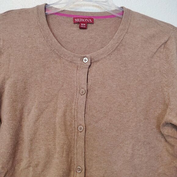 Merona Cardigan Size Medium Button Up Sweater Tan Color - Picture 2 of 12